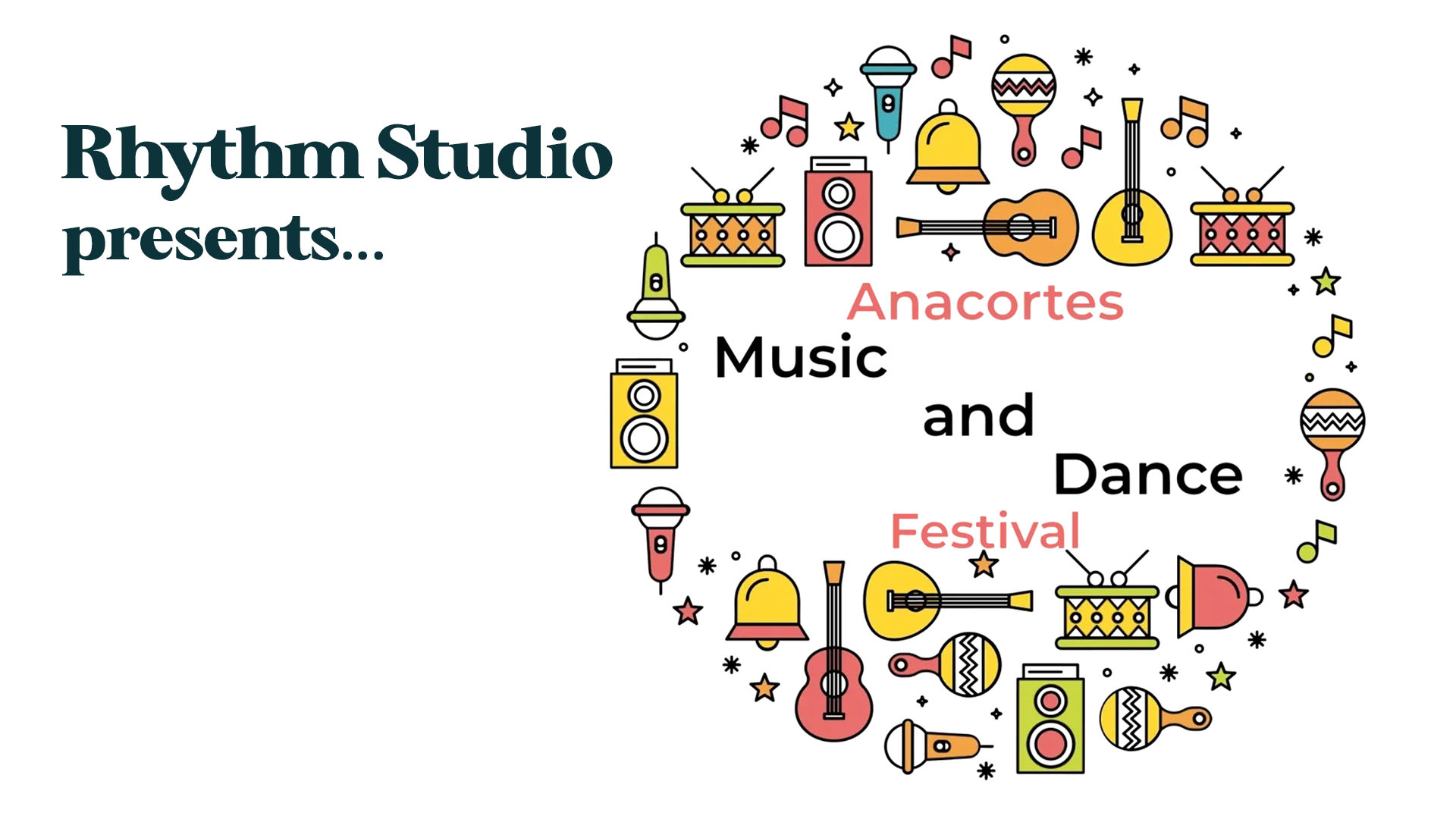 Circular graphic of instrument illustrations promoting Anacortes MAD Festival, Aug.7-9, 2026