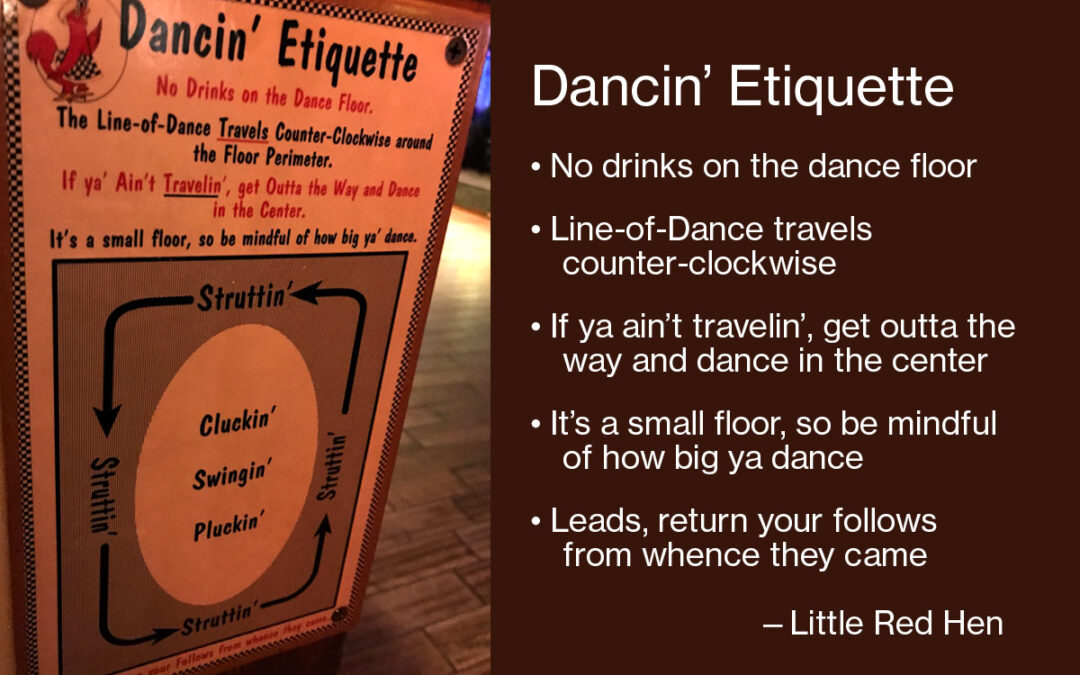 Photo of the Little Red Hen's "Dance Etiquette" plaque